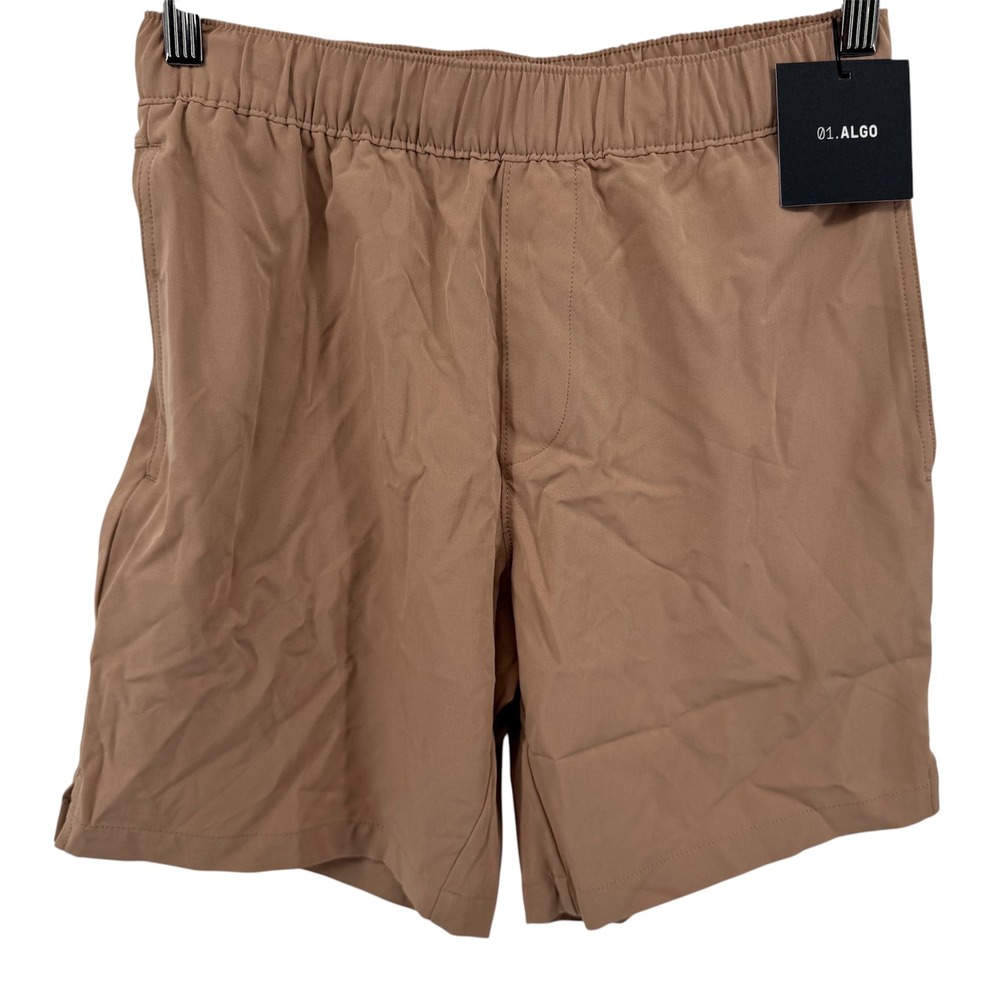 01.Algo Performance Stretch Shorts Mens XS Tan Brown Zipper Pocket‎ 7" Inseam